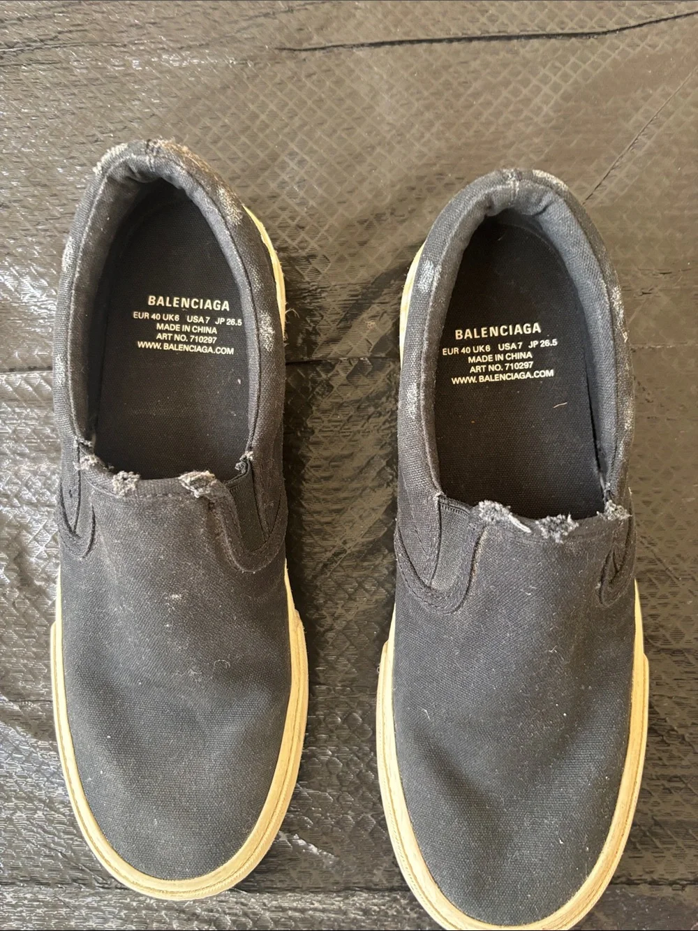 Balenciaga Black Canvas Slip-On Sneakers with Cream Soles